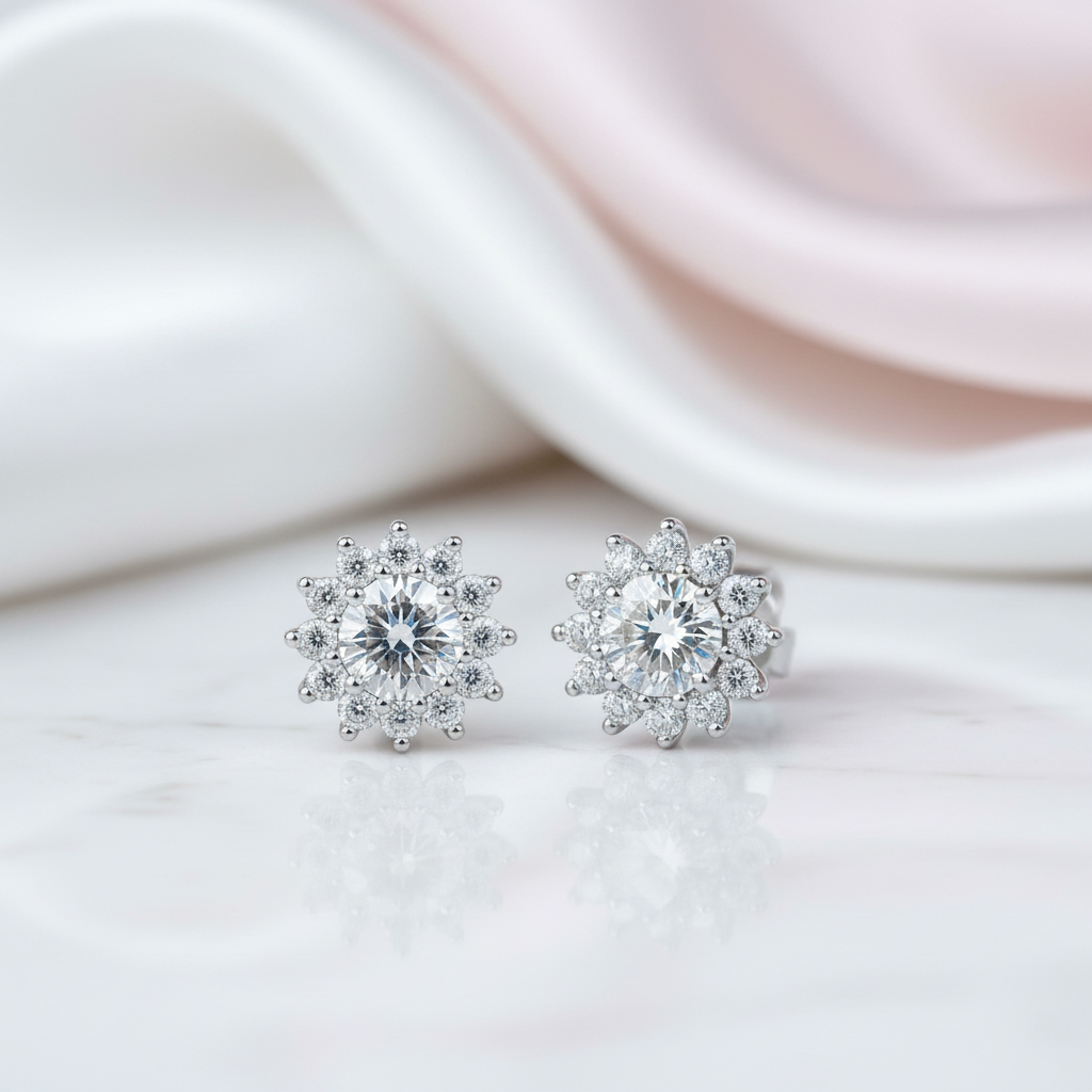 1.0 Ctw Diamond Option Sunflower Stud Earrings