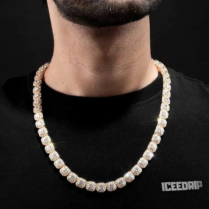 10MM Clustered Tennis Necklace in Gold
