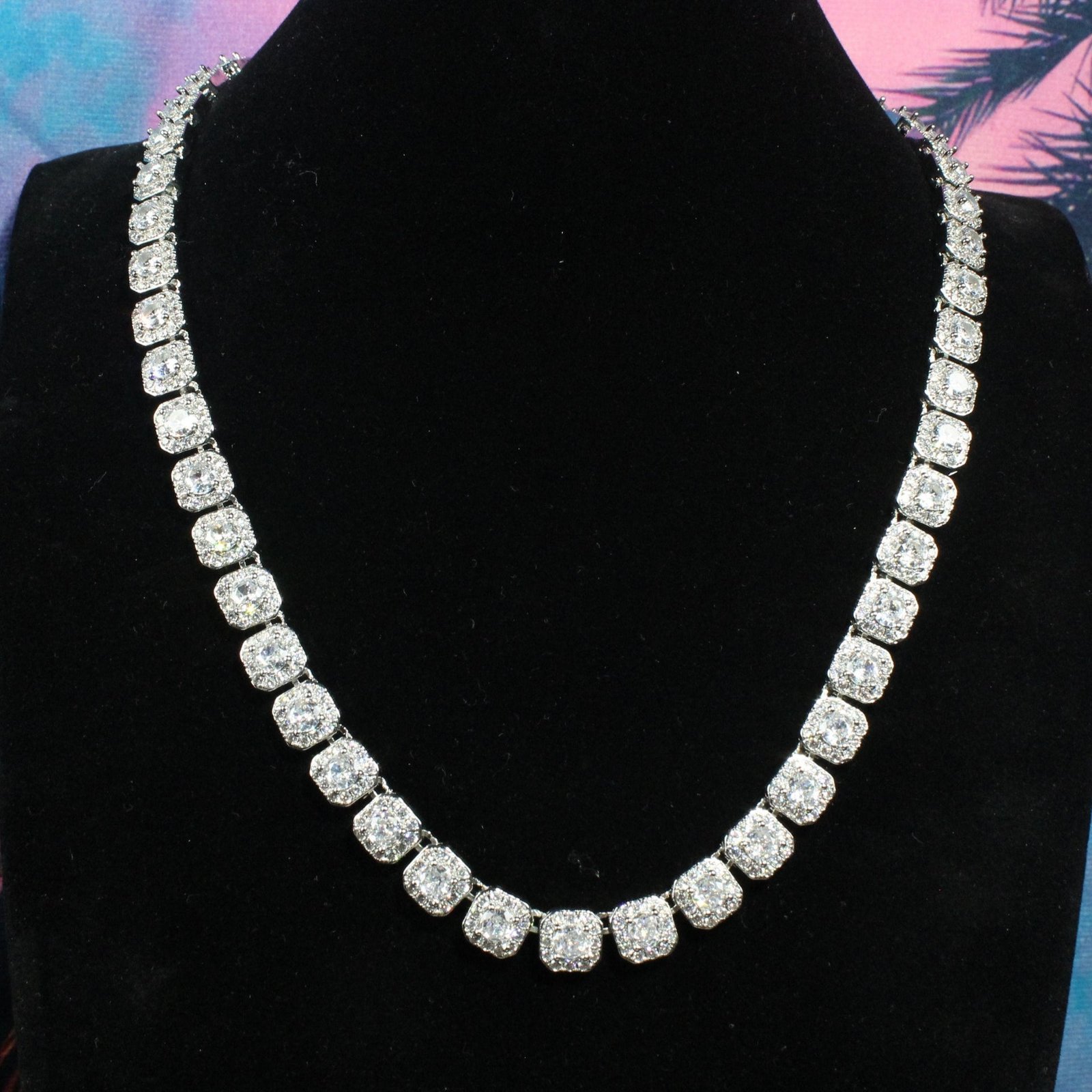 10MM Clustered Tennis Necklace in White Gold