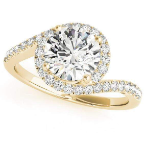 14 Karat Yellow Gold 1.2 Carat F VS2-Round Shape Bypass Halo Diamond Engagement Ring