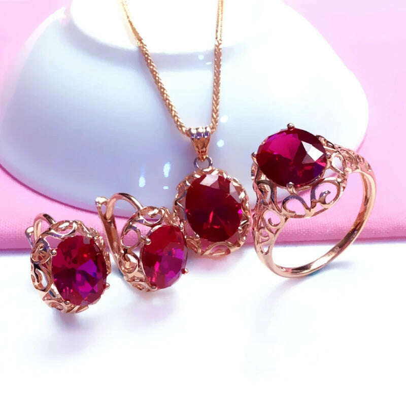 14K Rose Gold Hollow Lattice Jewelry Set — Purple | KIMLUD