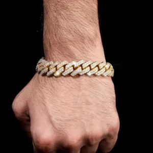14MM Prong Cuban Link Bracelet in Gold