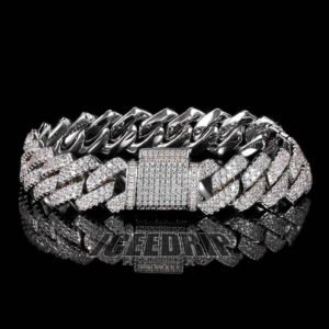 14MM White Gold Prong Cuban Link Bracelet