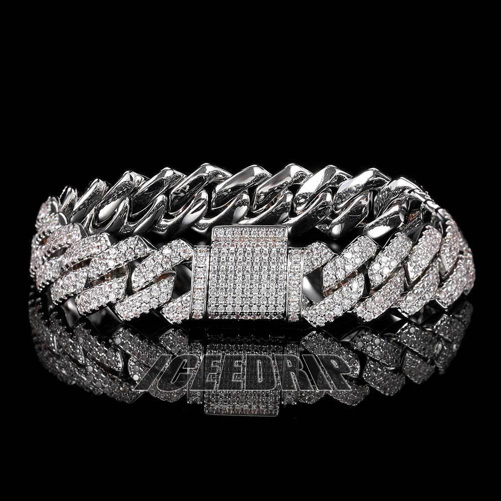 14MM White Gold Prong Cuban Link Bracelet