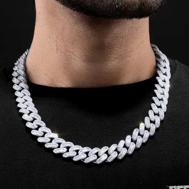 16MM Baguette Cuban Link Chain in White Gold