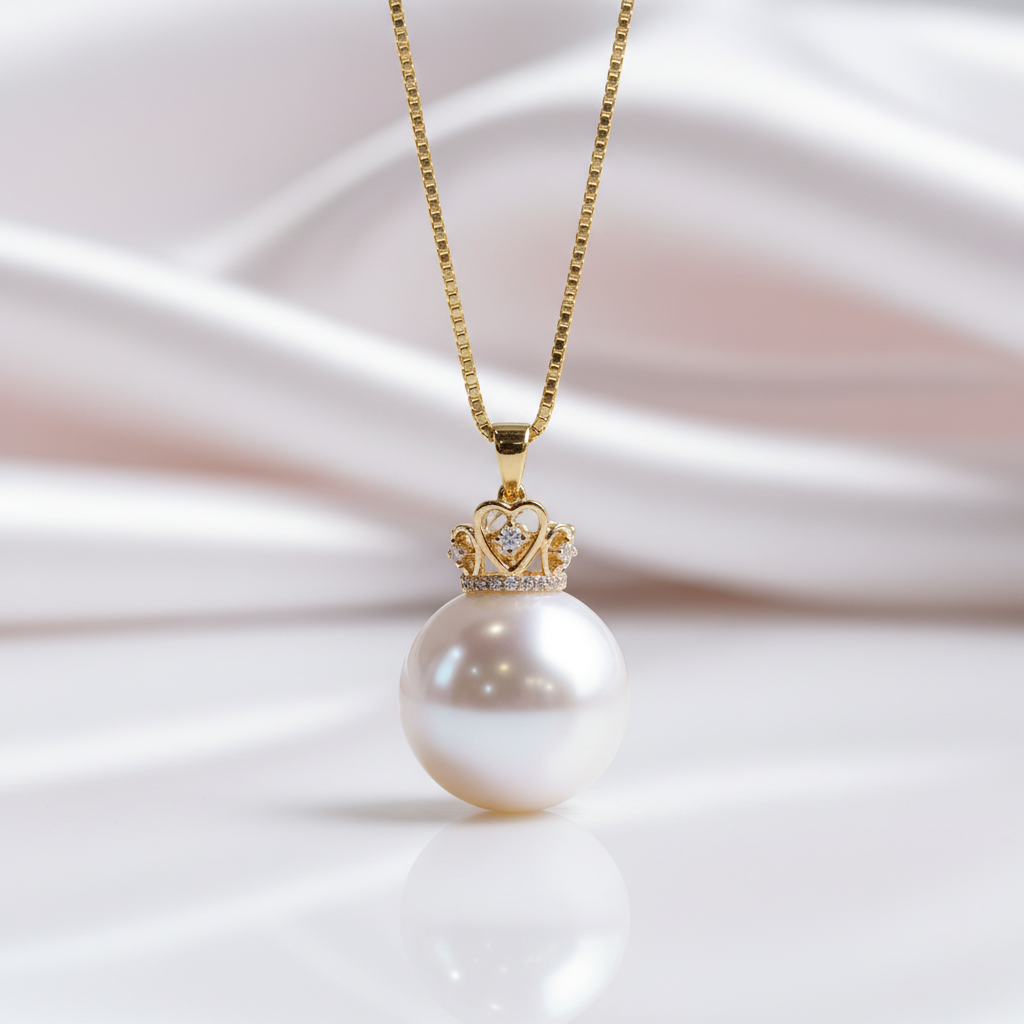 18k Crown Option Freshwater Pearl Necklace With Diamond Option
