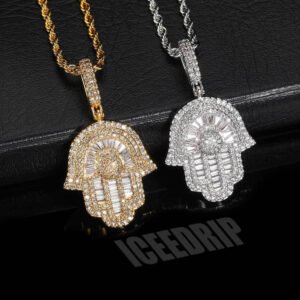 18K Gold Baguette Hamsa Hand Pendant
