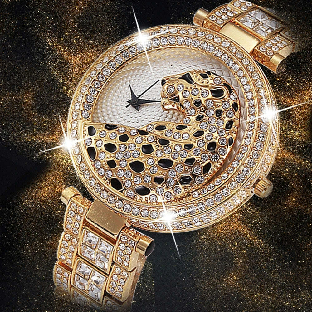 18K Gold IPG Plated Stainless Steel Tiger Dial Bracelet Watch — Gold | KIMLUD