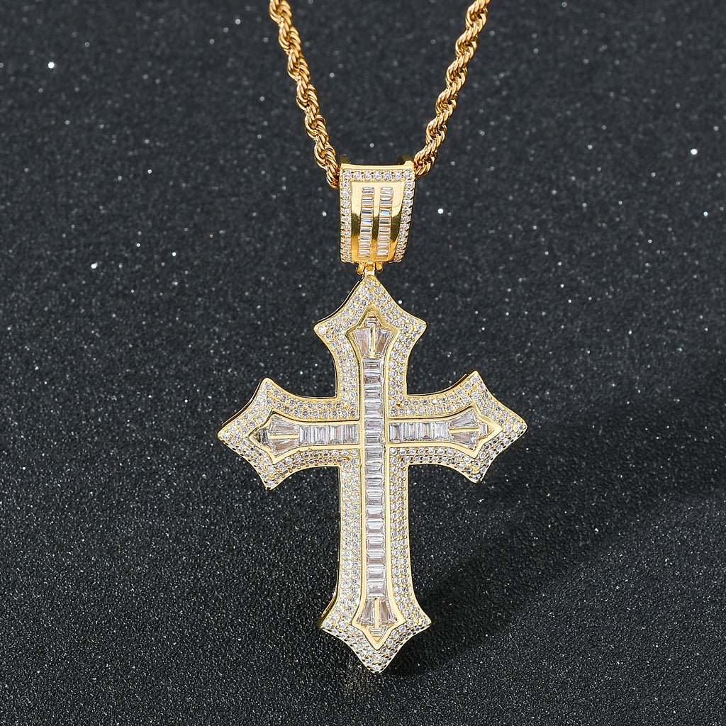 18K GOLD-PLATED Baguette Cross Pendant