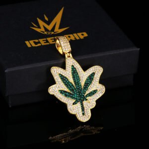 18k Gold-Plated Full Iced Out Maple Leaf Pendant