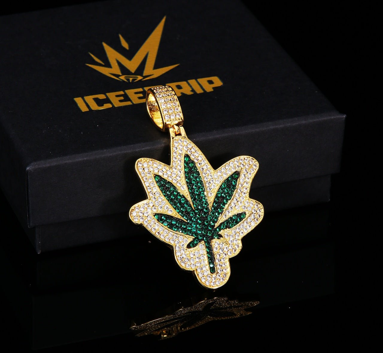 18k Gold-Plated Full Iced Out Maple Leaf Pendant