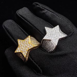 18K Gold-Plated Iced Out Pentagram Ring