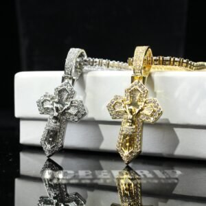 18K Gold Plated Jesus Crucifix Baguette Cross Necklace
