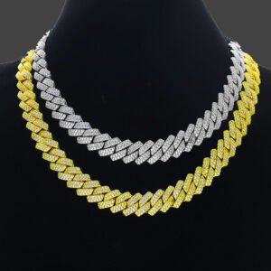 18K White/Gold-Plated Seamless Rhombic Iced Cuban Chain