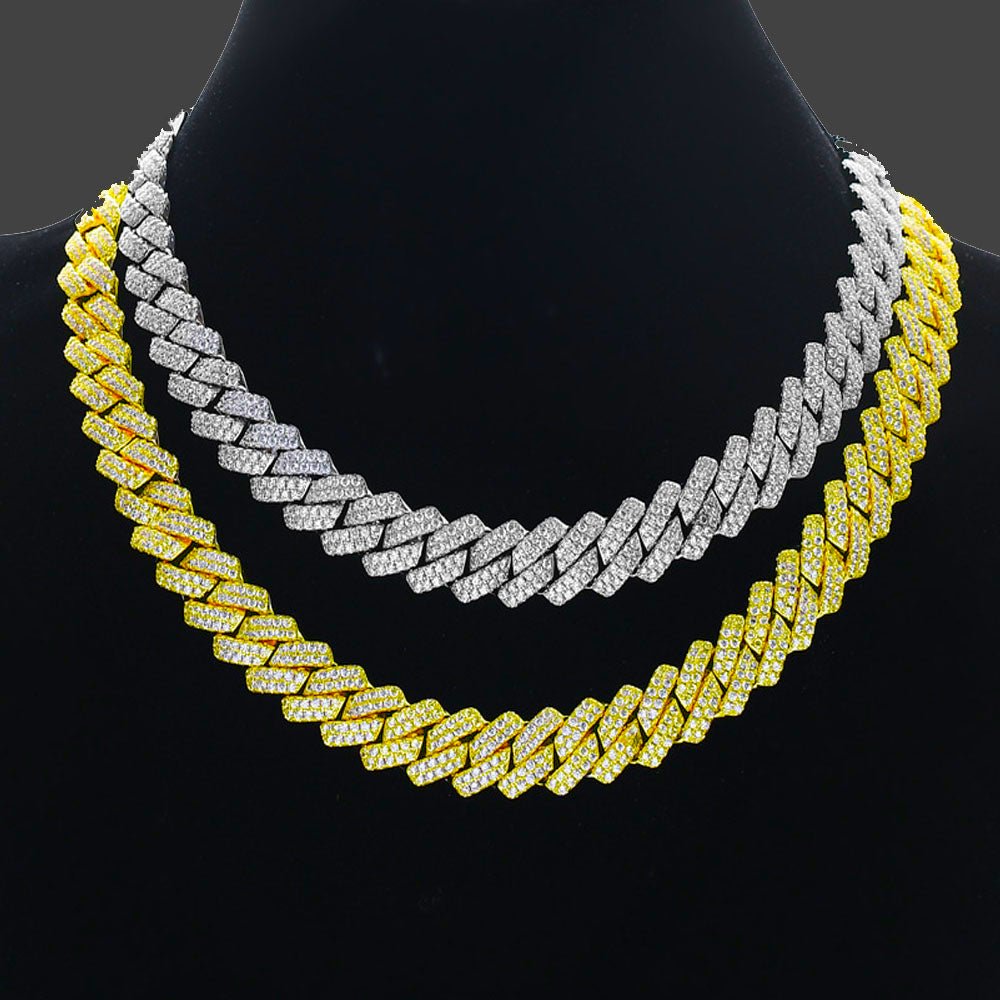 18k White/gold-Plated Seamless Rhombic Iced Cuban Chain