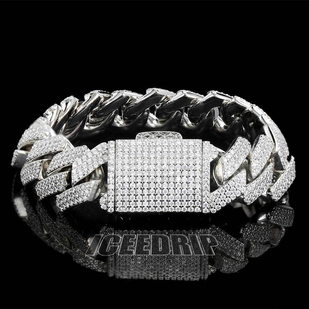 18mm Prong Cuban Bracelet in White Gold