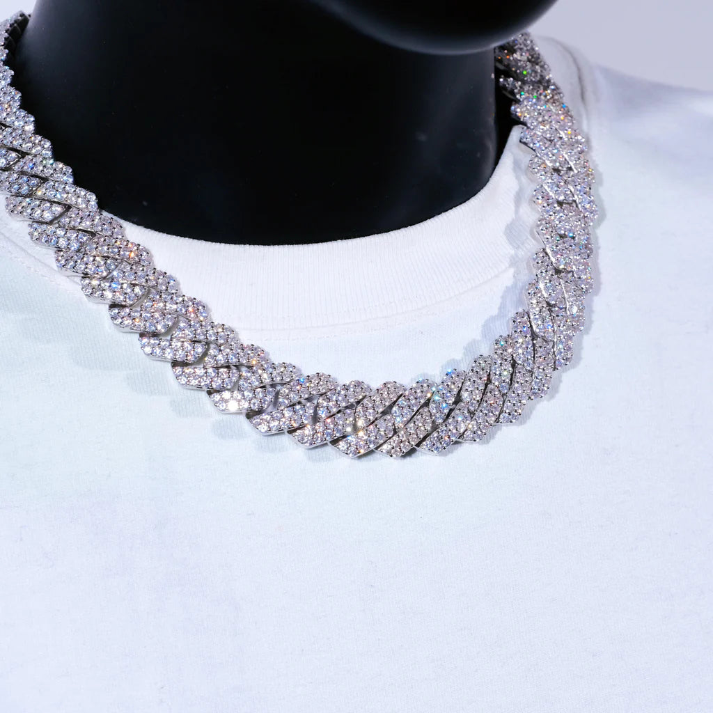 19MM 2-Row Iced Out Prong Cuban Chain