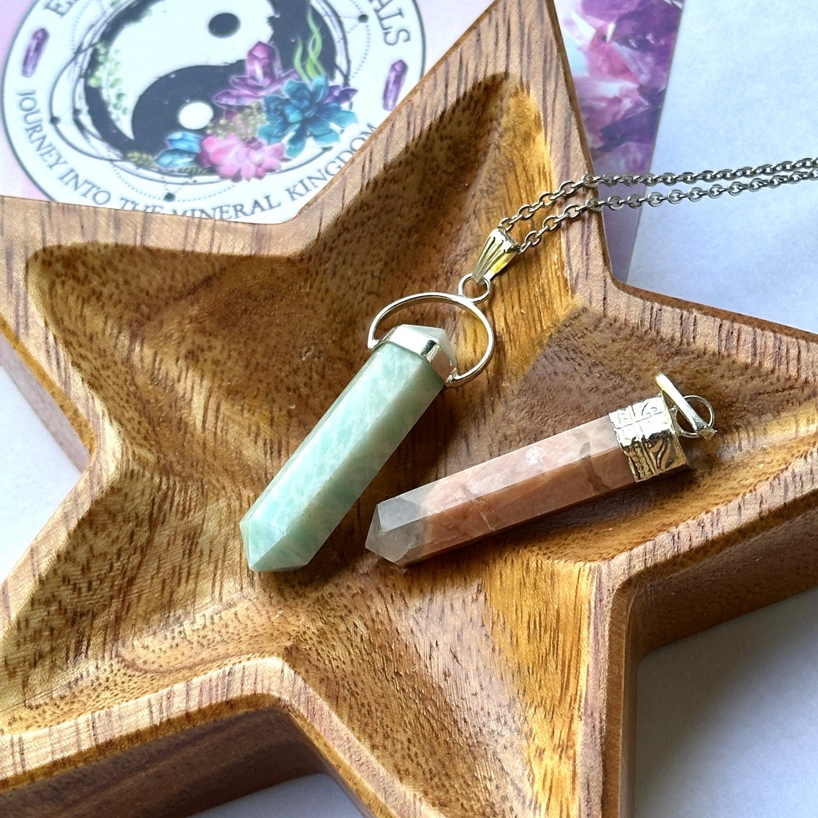 2 Piece Gemstone Pendant Set with Necklace Cord! Peach Moonstone and Amazonite