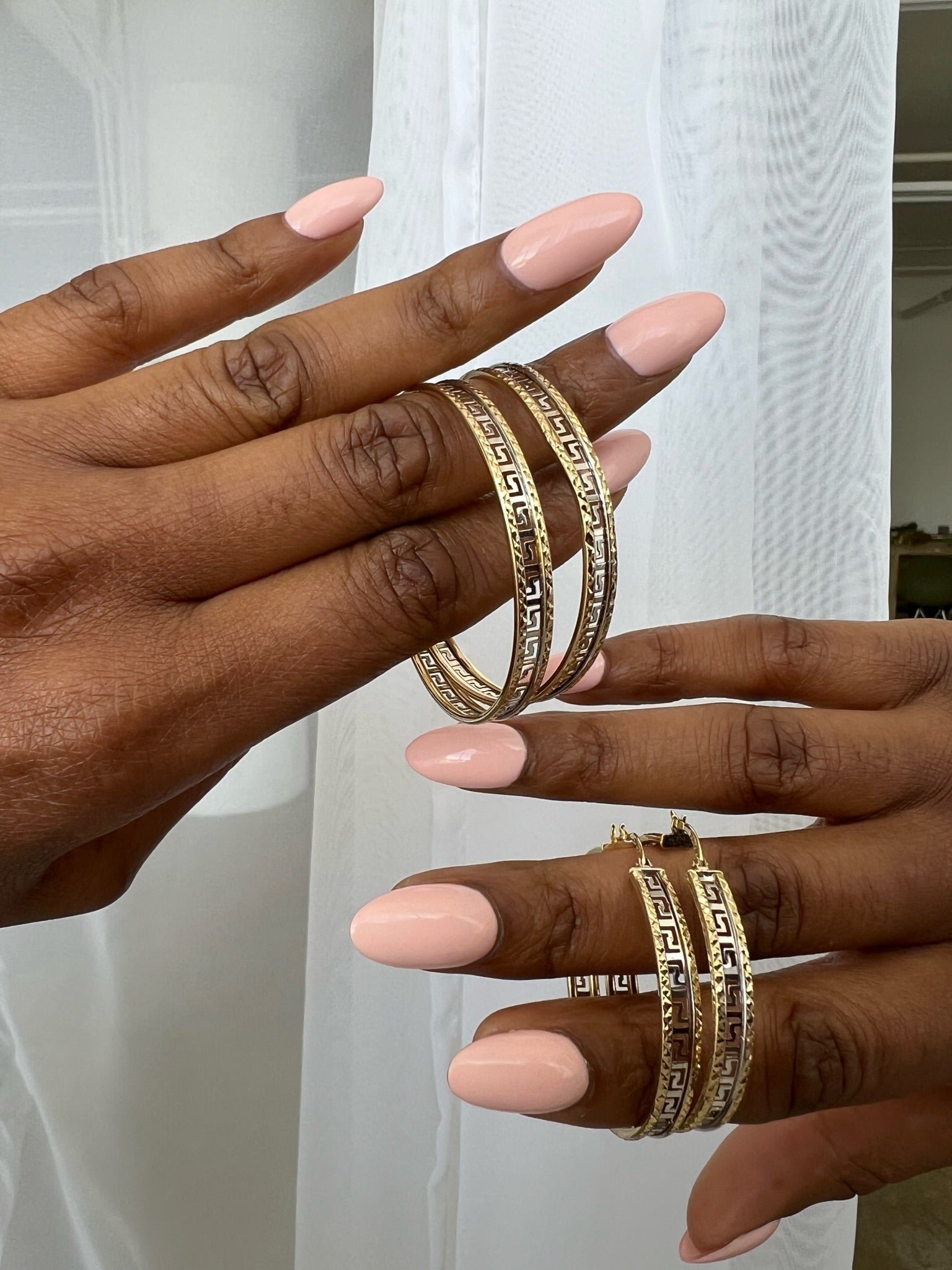 2-Tone Greek Cut Hoop Earrings in 10KT Gold
