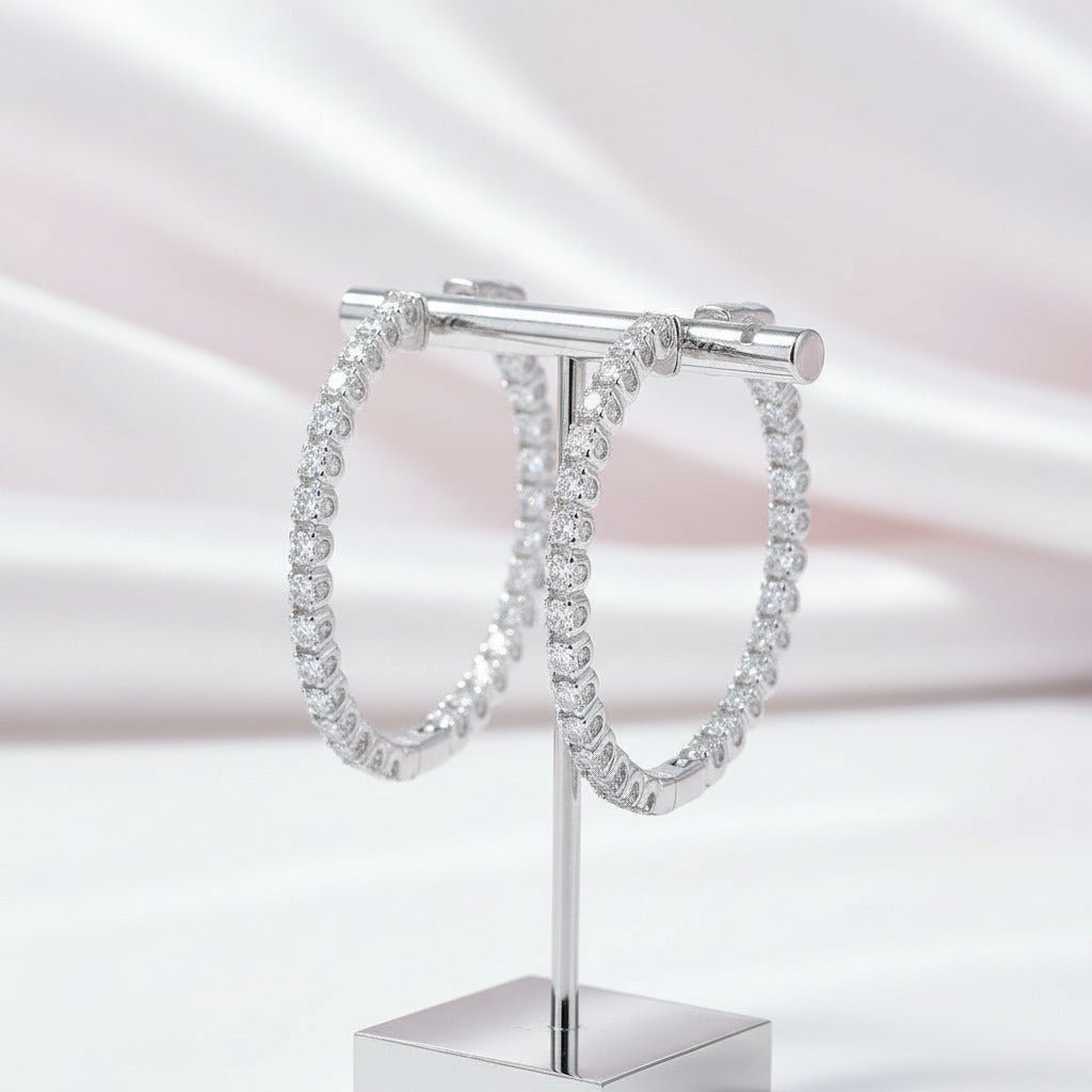 2mm Round Cut Full Diamond Option Hoop Earrings