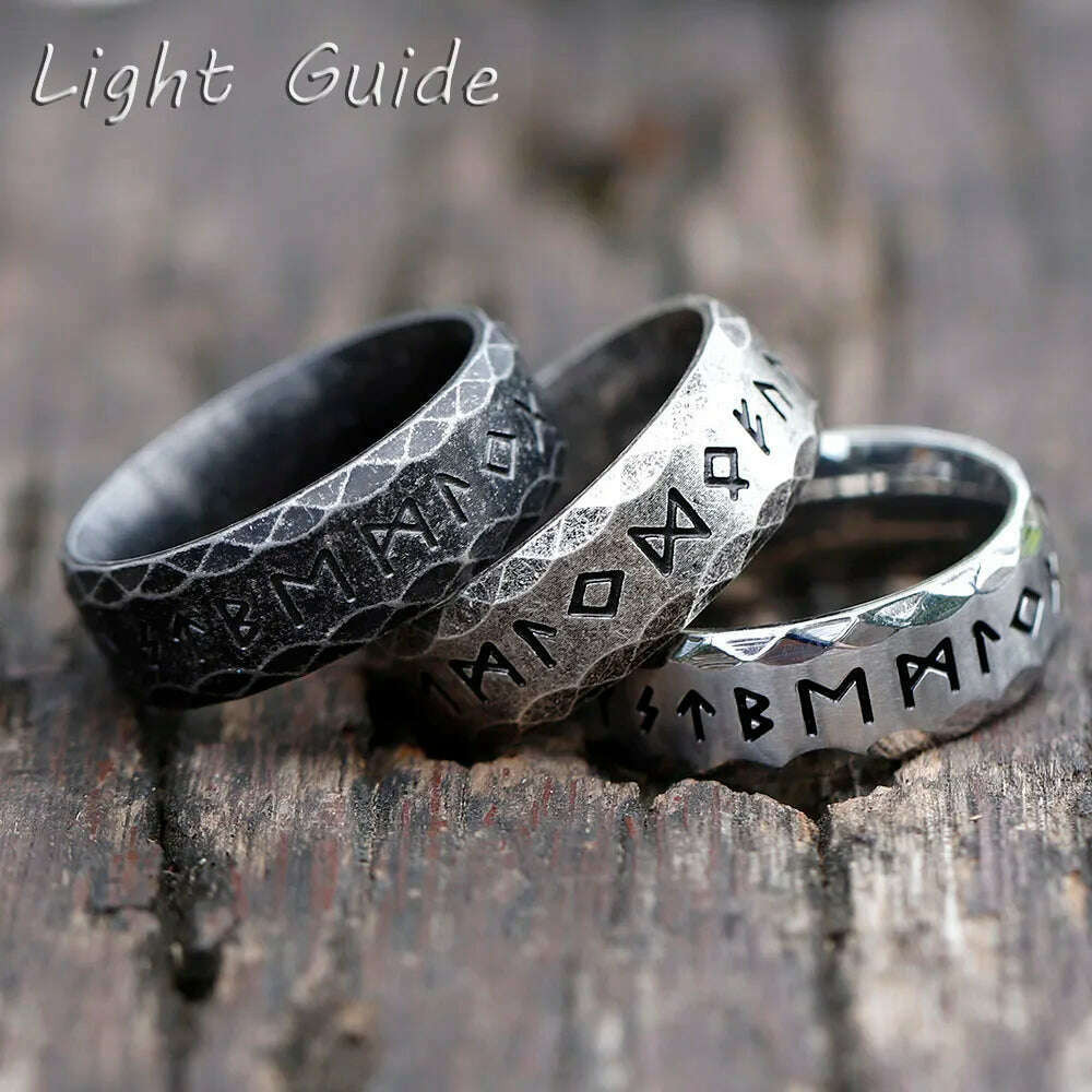 316L Stainless Steel Odin Rune Ring With Intricate Viking Motif And Timeless Design — Silver | KIMLUD