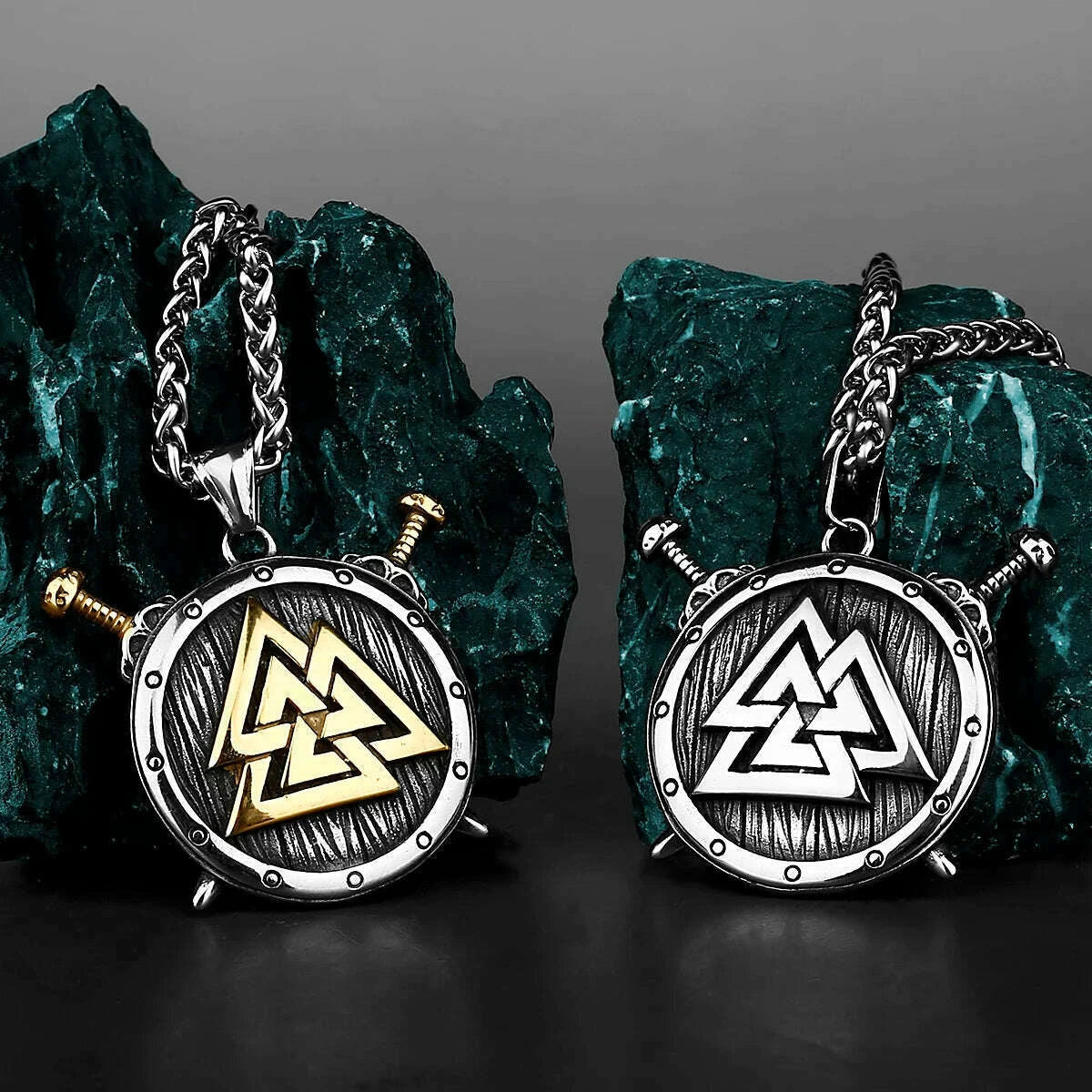 316L Stainless Steel Pendant Viking Shield Amulet — Silver | KIMLUD