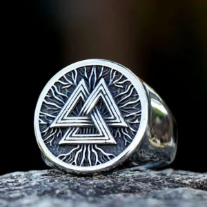 316L Stainless Steel Ring Viking Valknut — Silver | KIMLUD