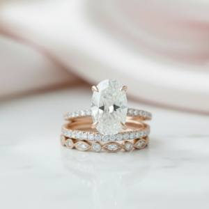 3.5 carat Oval Cut 3-Pieces Rose Gold Wedding Ring Set