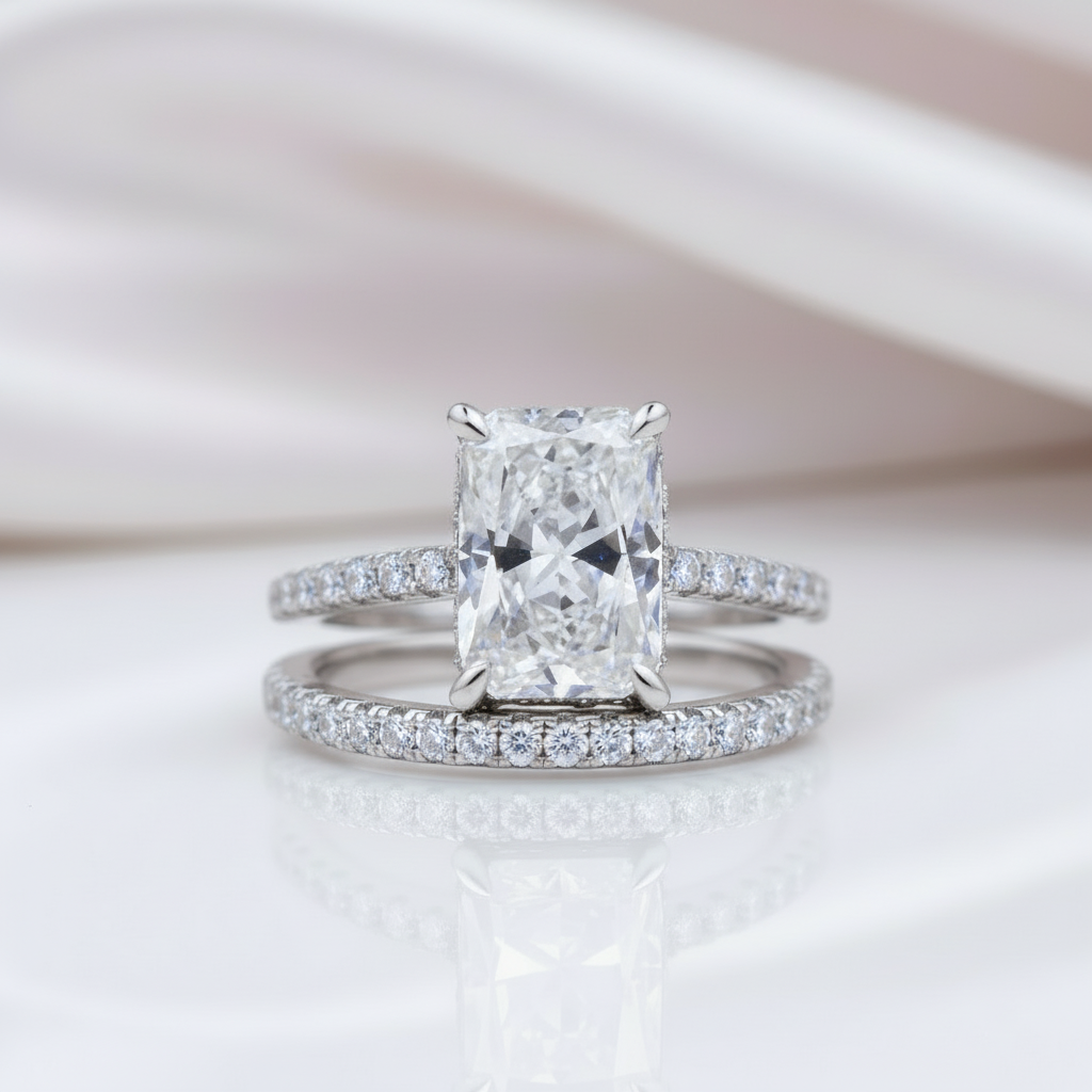 3.5ct Diamond Option Radiant Cut Wedding Ring Set