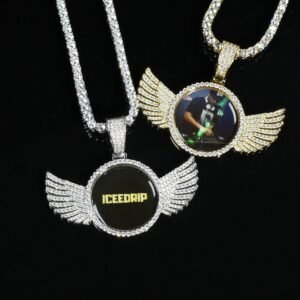 3D Circle With Wings Custom Picture Pendant