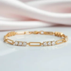 3mm Round Brilliant Cut Diamond Option Paper Clip Bracelet