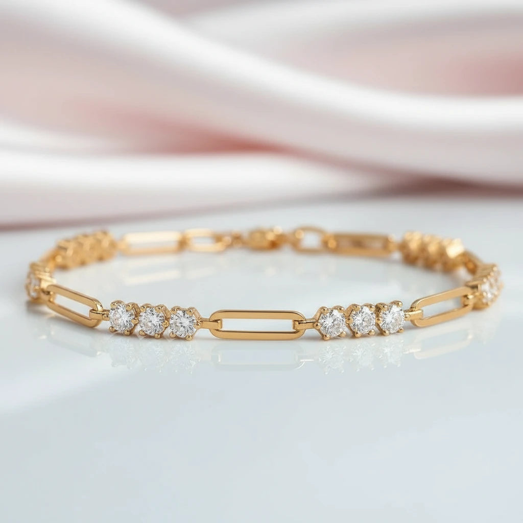 3mm Round Brilliant Cut Diamond Option Paper Clip Bracelet