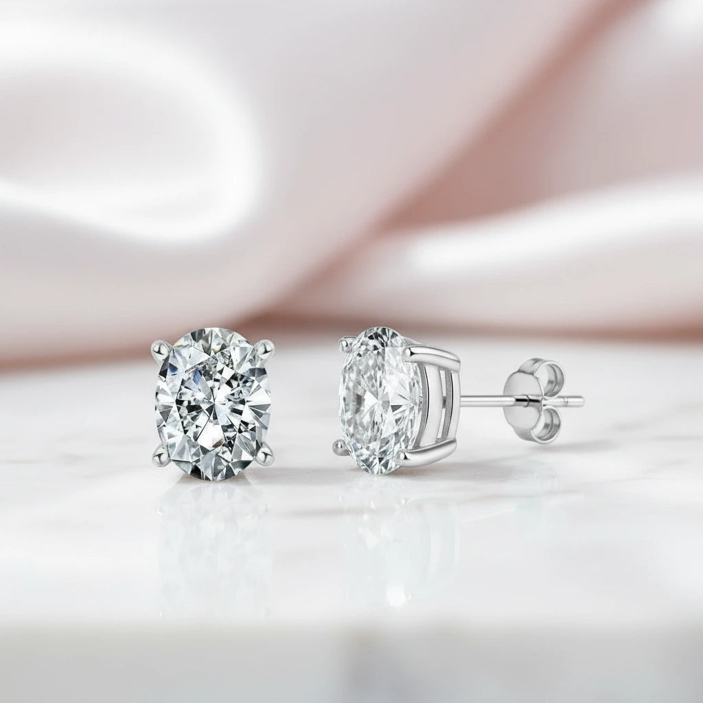 4.0 Ctw Oval Cut Diamond Option Post Stud Earrings