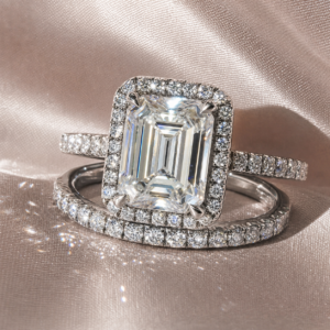4.0ct Halo Emerald Cut Wedding Ring Set