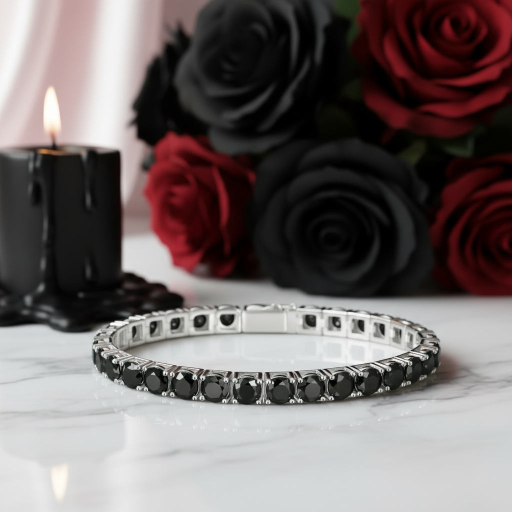6.5mm Black Round Diamond Option Cuff Bracelet