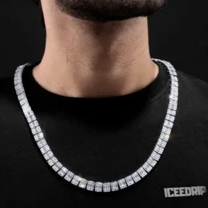 8.5MM Iced Square Baguette Tennis Chain in White Gold