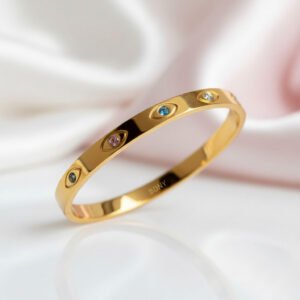 All-Seeing Eye Stainless Steel Bangle with Multi-color Stones