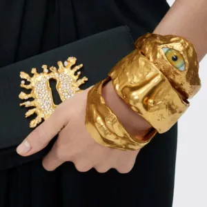 Alloy Plated Bangle With Exaggerated Eyes Nose Mouth Face Design — Gold | KIMLUD