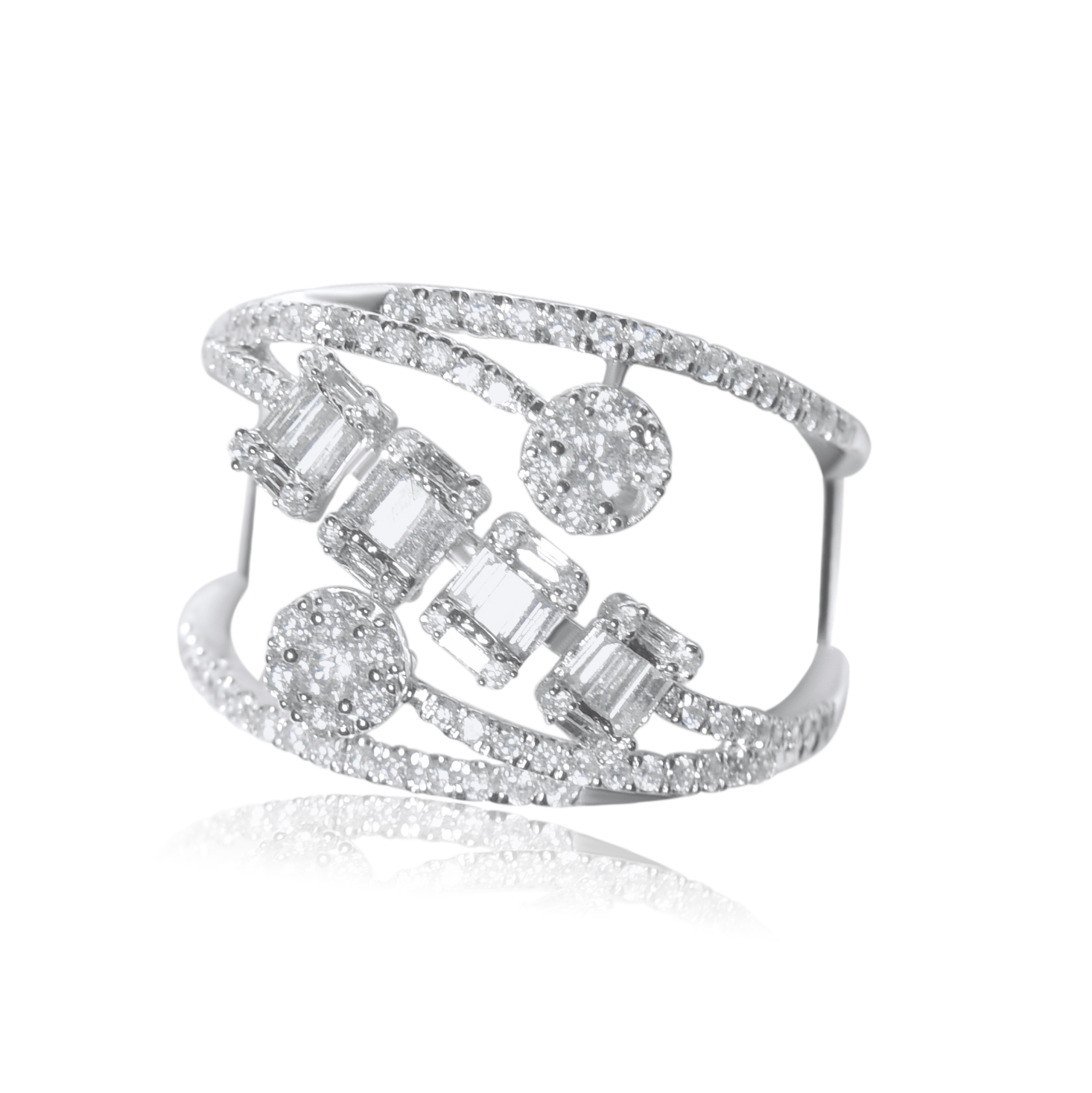 Asymmetrical Diamond Cocktail Ring with Baguette & Round Cut – 1.33 Carats in 14KT Yellow Gold