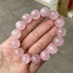 Beaded Rose Quartz Bracelet Unisex Natural Stone Crystal Healing Jewelry — Pink | KIMLUD