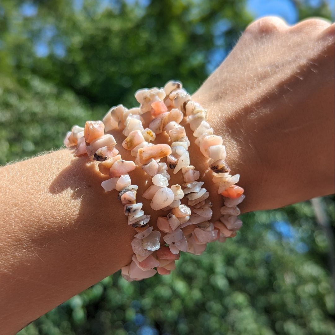 Beautiful Soft Pink Opal Tumbled Chip Bracelet on Stretch Cord
