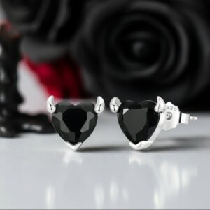 Black Devil Heart Stud Earrings