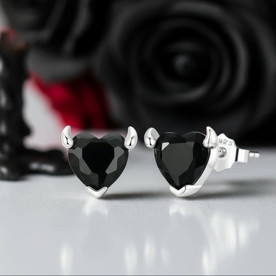 Black Devil Heart Stud Earrings