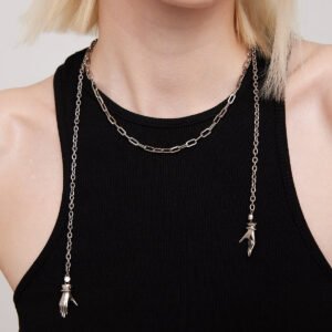 BLACK GLOVES BLACK GLASS DOUBLE MAGIC GLOVES MAGNETIC PENDANT NECKLACE