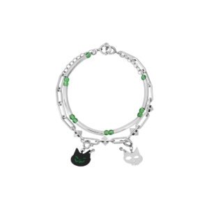BLACK GLOVES DETACHABLE CAT HEAD CHARM DOUBLE LAYER BRACELET