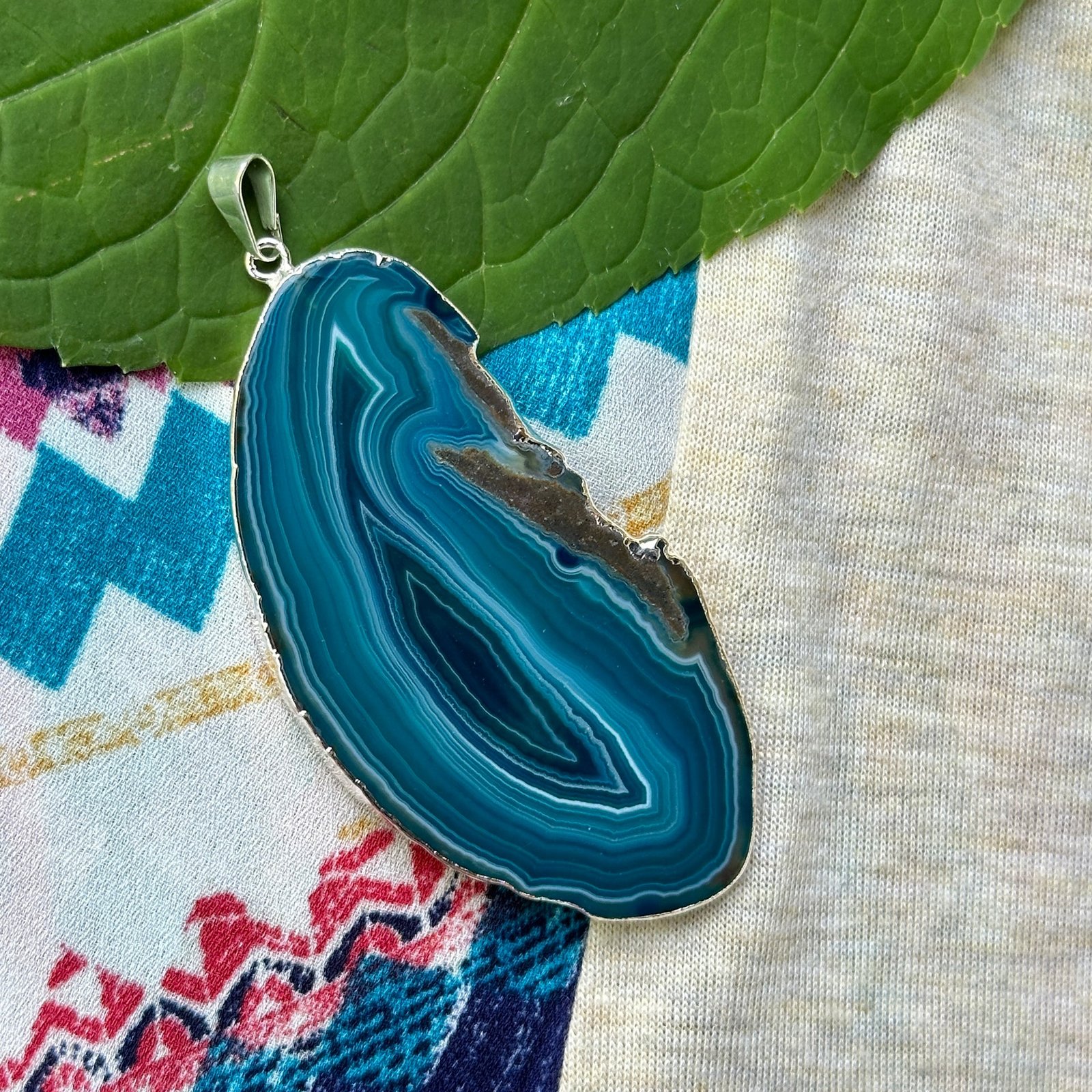 Blue Agate Slice Pendant