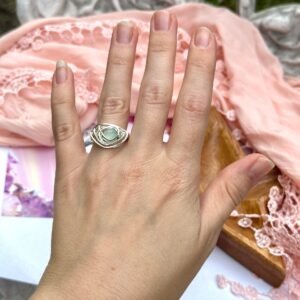 Blue Chalcedony Wire Wrapped Ring in Silver ~ Size 5.5