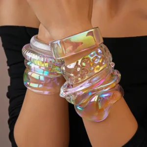 Bohemia Transparent Colorful Acrylic Opening Bangle for Women Irregular Large Wide Cuff Bracelet New Trend Couple Jewelry F