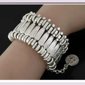 Bohemian Metal Coin Bracelet Floral Filigree — Silver | KIMLUD