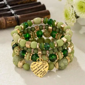 Boho Crystal Bracelet Set Heart Beads — Crystal | KIMLUD